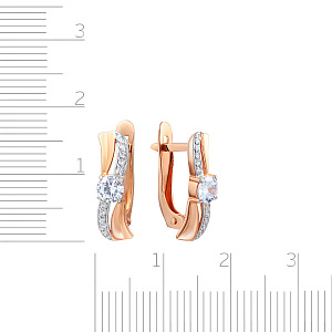 Серьги с английским замком из красного золота с фианитом