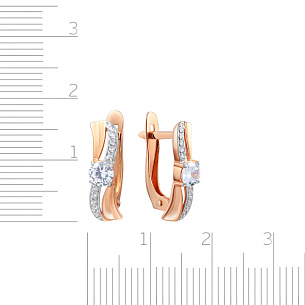 Серьги с английским замком из красного золота с фианитом