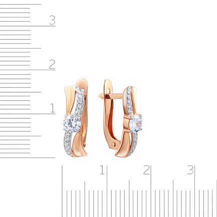 Серьги с английским замком из красного золота с фианитом