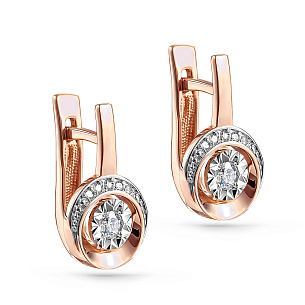 Серьги с английским замком из красного золота с бриллиантом