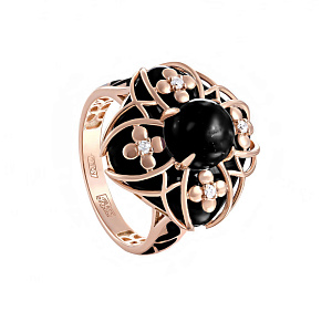 Кольцо из красного золота с бриллиантами, агатом