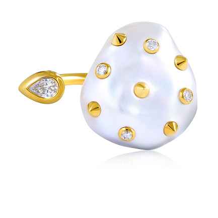 Кольцо из желтого золота с бриллиантами, жемчугом