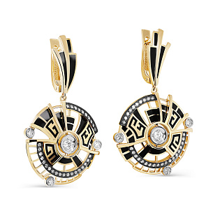 Серьги с английским замком из желтого золота с бриллиантом