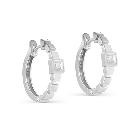 Серьги с английским замком из серебра с бриллиантами