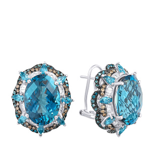 Серьги из белого золота с бриллиантами и топазами