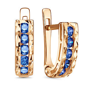 Серьги с английским замком из красного золота с фианитом