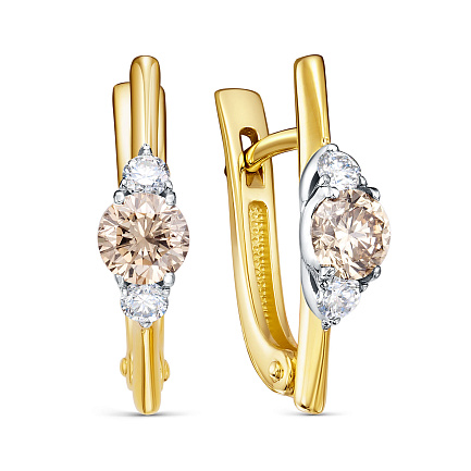 Серьги с английским замком из желтого золота с бриллиантами