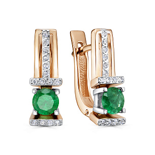 Серьги с английским замком из красного золота с изумрудом