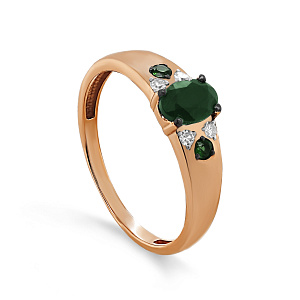 Кольцо из красного золота с бриллиантами, изумрудом