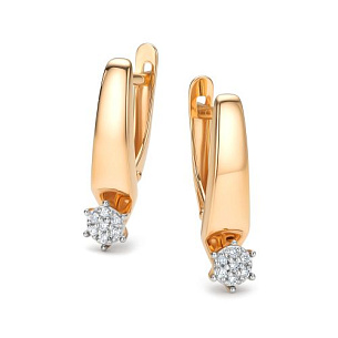 Серьги с английским замком из красного золота с бриллиантом