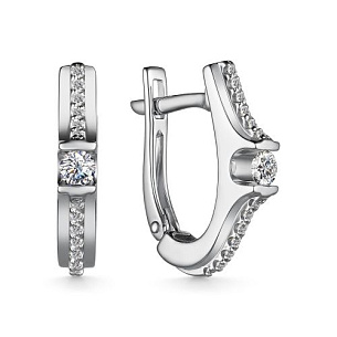 Серьги с английским замком из белого золота с бриллиантом