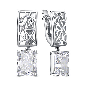 Серьги с английским замком из серебра с бриллиантами