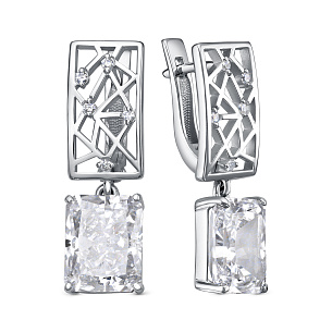 Серьги с английским замком из серебра с бриллиантом