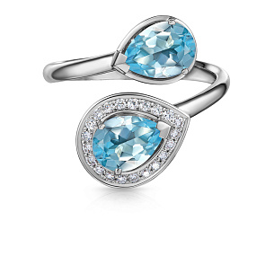 Кольцо из белого золота с бриллиантами и топазами