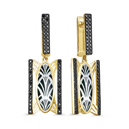 Серьги с английским замком из желтого золота с перламутром