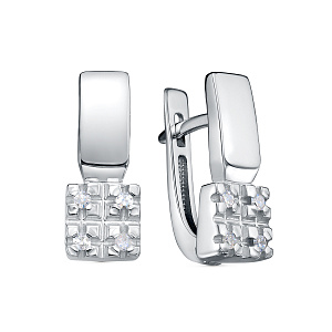 Серьги с английским замком из серебра с бриллиантами