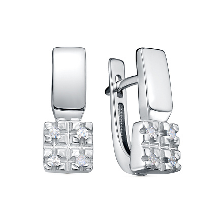 Серьги с английским замком из серебра с бриллиантами