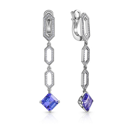 Серьги с английским замком из белого золота с бриллиантами