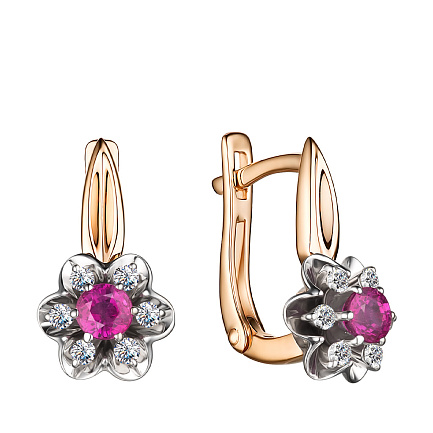 Серьги из красного золота с бриллиантами, рубинами