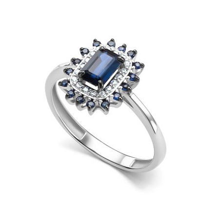 Кольцо из белого золота с бриллиантами, сапфиром
