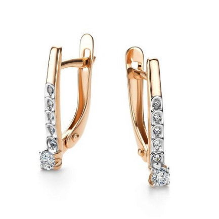 Серьги с английским замком из красного золота с бриллиантами