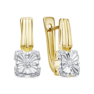 Серьги с английским замком из желтого золота с бриллиантами