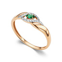 Кольцо из красного золота с бриллиантами, изумрудом