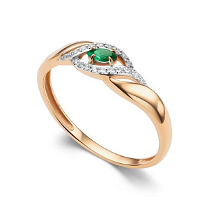 Кольцо из красного золота с бриллиантами, изумрудом