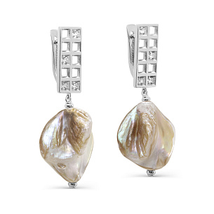 Серьги с английским замком из серебра с перламутром