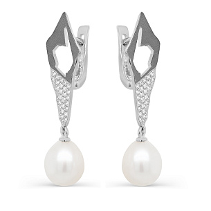 Серьги с английским замком из белого золота с жемчугом