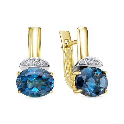 Серьги с английским замком из желтого золота с бриллиантами