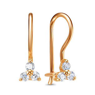 Серьги с французским замком из красного золота с фианитом