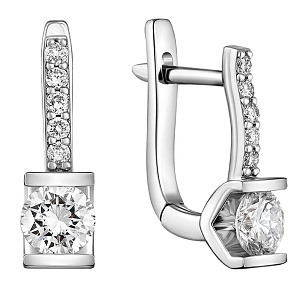 Серьги с английским замком из белого золота с бриллиантом