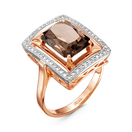 Кольцо из комбинированного золота с бриллиантами, раухтопазом