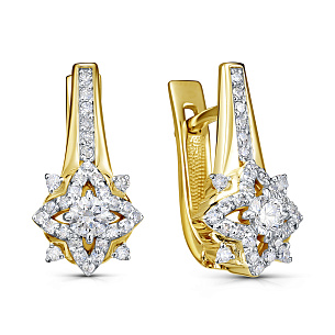 Серьги с английским замком из желтого золота с бриллиантом