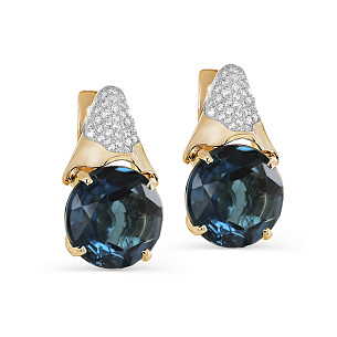 Серьги с английским замком из желтого золота с топазом