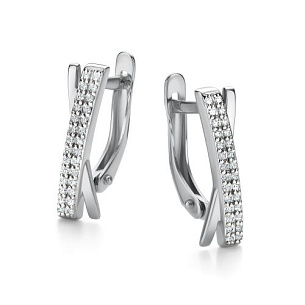 Серьги с английским замком из белого золота с бриллиантом