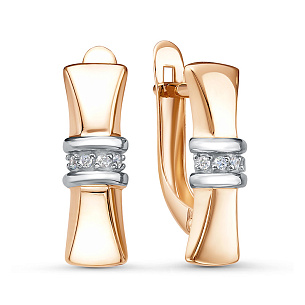 Серьги с английским замком из красного золота с фианитом