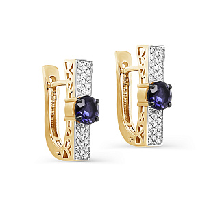 Серьги с английским замком из желтого золота с бриллиантом