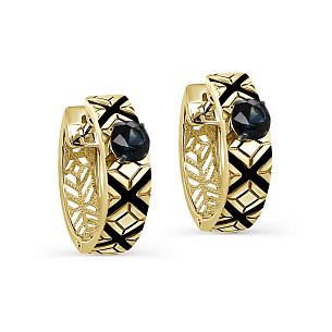 Серьги с английским замком из желтого золота с сапфиром