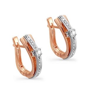 Серьги с английским замком из красного золота с бриллиантами