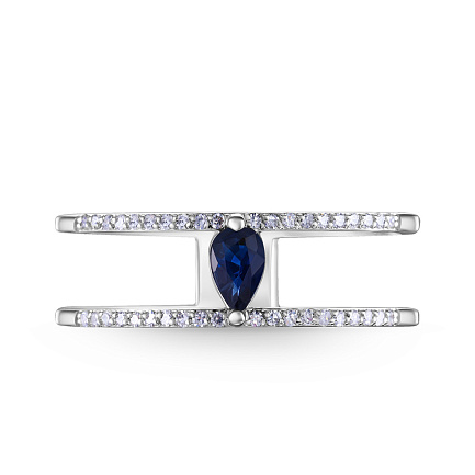 Кольцо из белого золота с бриллиантами, сапфиром