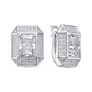 Серьги с английским замком из серебра с бриллиантами