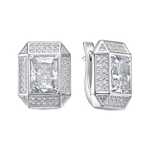 Серьги с английским замком из серебра с бриллиантом