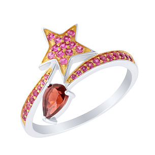 Кольцо из серебра с гранатом, фианитом