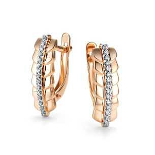 Серьги с английским замком из красного золота с бриллиантом