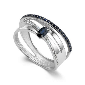 Кольцо из белого золота с бриллиантами, сапфиром