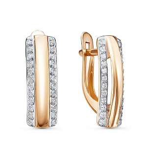 Серьги с английским замком из красного золота с фианитами