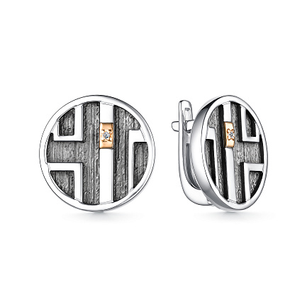 Серьги с английским замком из серебра с бриллиантами