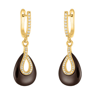 Серьги с английским замком из серебра с керамиками, фианитами